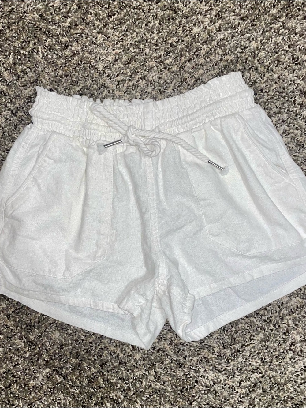 Love Tree White Elastic Waist Drawstring Linen Shorts Size Juniors Small